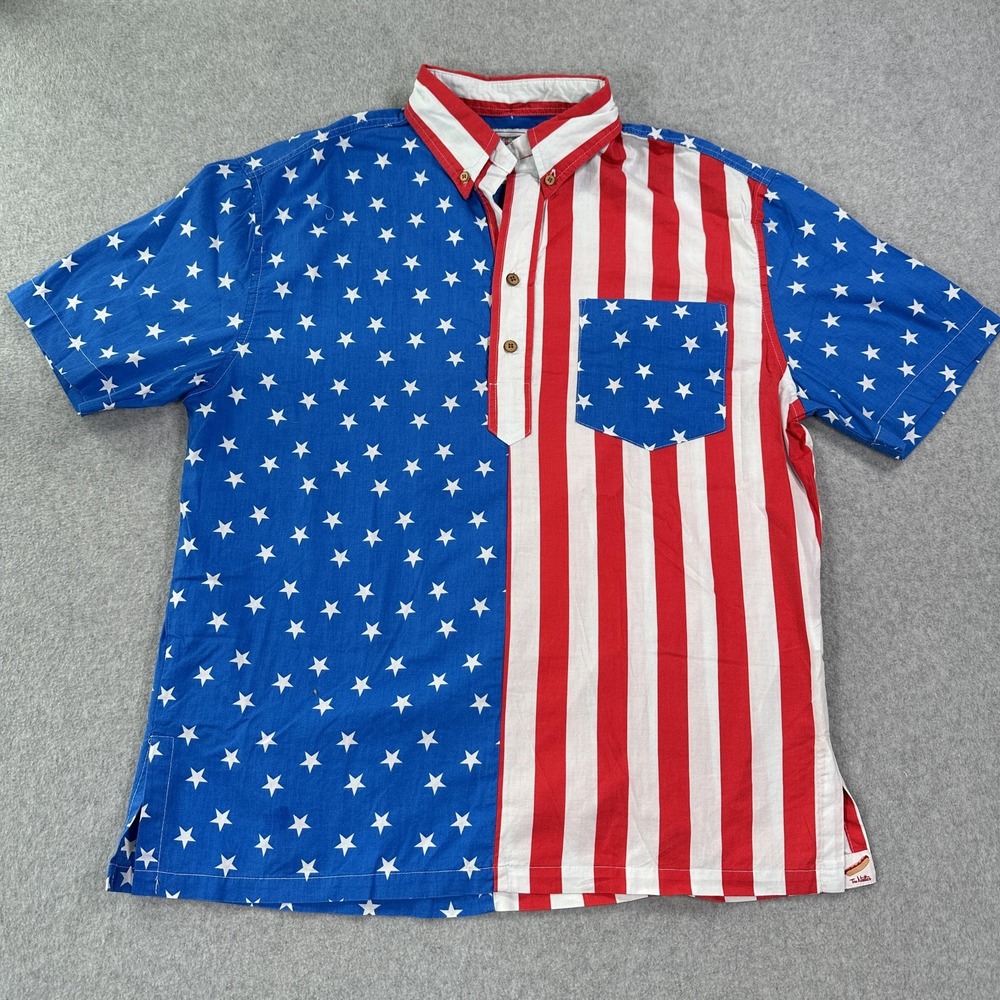 The Nutter Button Down Shirt Mens Medium American‎ Flag Stars Stripes Made USA